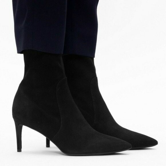 Stuart Weitzman Wren Pointed Toe Heel Ankle Sock Boots Black Suede US 4.5 Spain - Picture 3 of 9